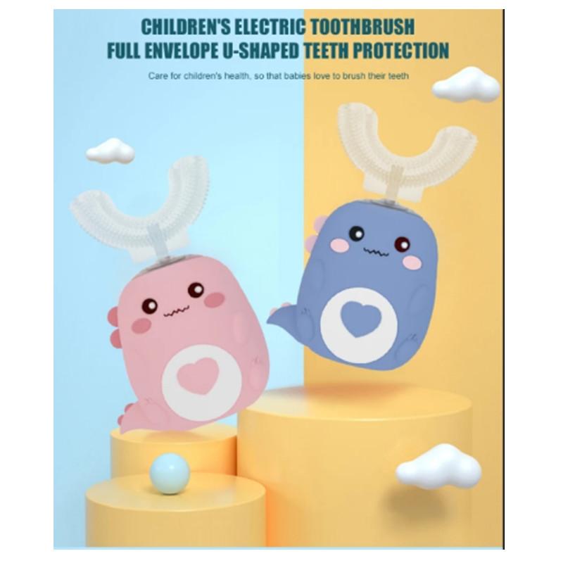 Children U-shaped Electric Toothbrush 360 Degrees Smart Cartoon Kids Silicone Toothbrush Automatic Rechargeable Sonic Toothbrush
