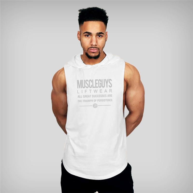Muscleguys Muscleguys Brand Summer Mens Letters Print Gym Stringer Hooded Vest Bodybuilding Clothing Fitness Sleeveless Tank Tops Men