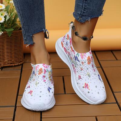 Damen Sneakers mit Blumen- und Schmetterlingsdruck Atmungsaktiv und Bequem Lässige Low-Top Laufschuhe Outdoor-Sneakers