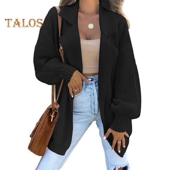 

Женский костюм, пальто, костюм с лацканами, длинный рукав, однотонное трикотажное пальто с карманами, свободный крой, свитер на одной пуговице, пальто XL чёрный