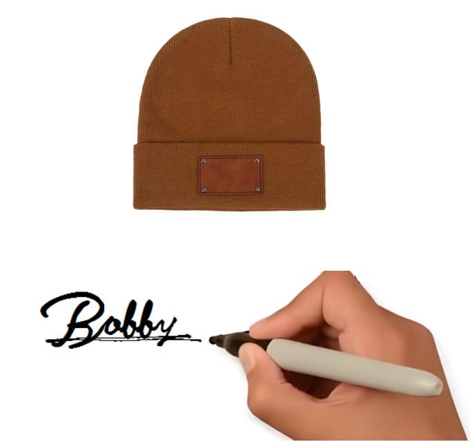 

Winter Beanie Cap with Leather Patch, DIY Logo, Sign Your Name, Knitted Hat, 2-Layer, Warm, Men, Women, Boy, Girl (parent-child) S 0-18Months