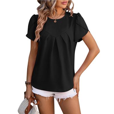 Women's Fashion Casual Summer Spring Solid Color Print Short Sleeve O-Neck Blouses & Shirts