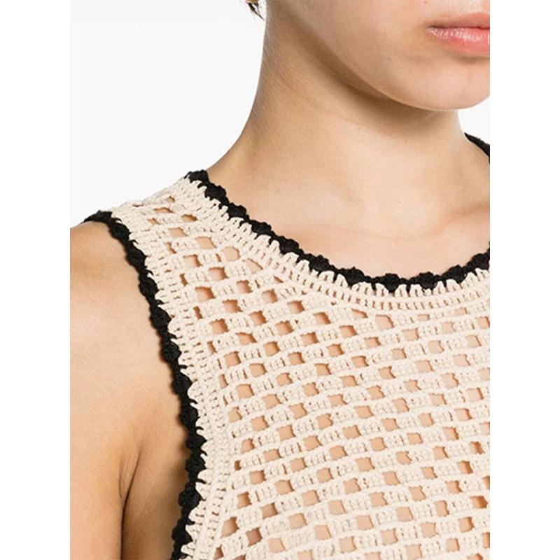 Hollow Out Knitted Sets for Women Sleeveless O-neck Short Vest Crochet Embroidery Flower Knitting Pants Elegant Women's Sets Simple Vintage 2 Piece