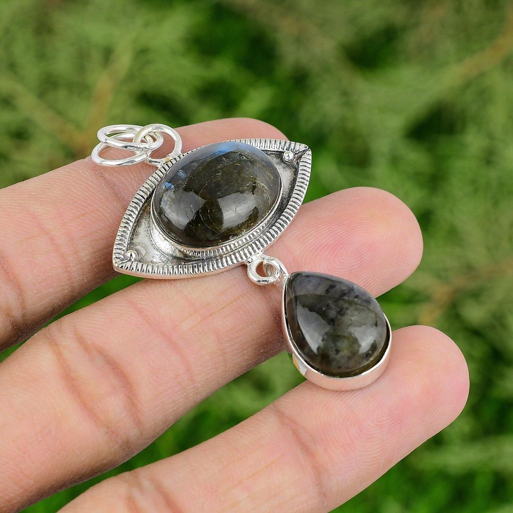 Natural Labradorite Gemstone Pendant Handmade 925 Sterling Silver Indian Jewelry