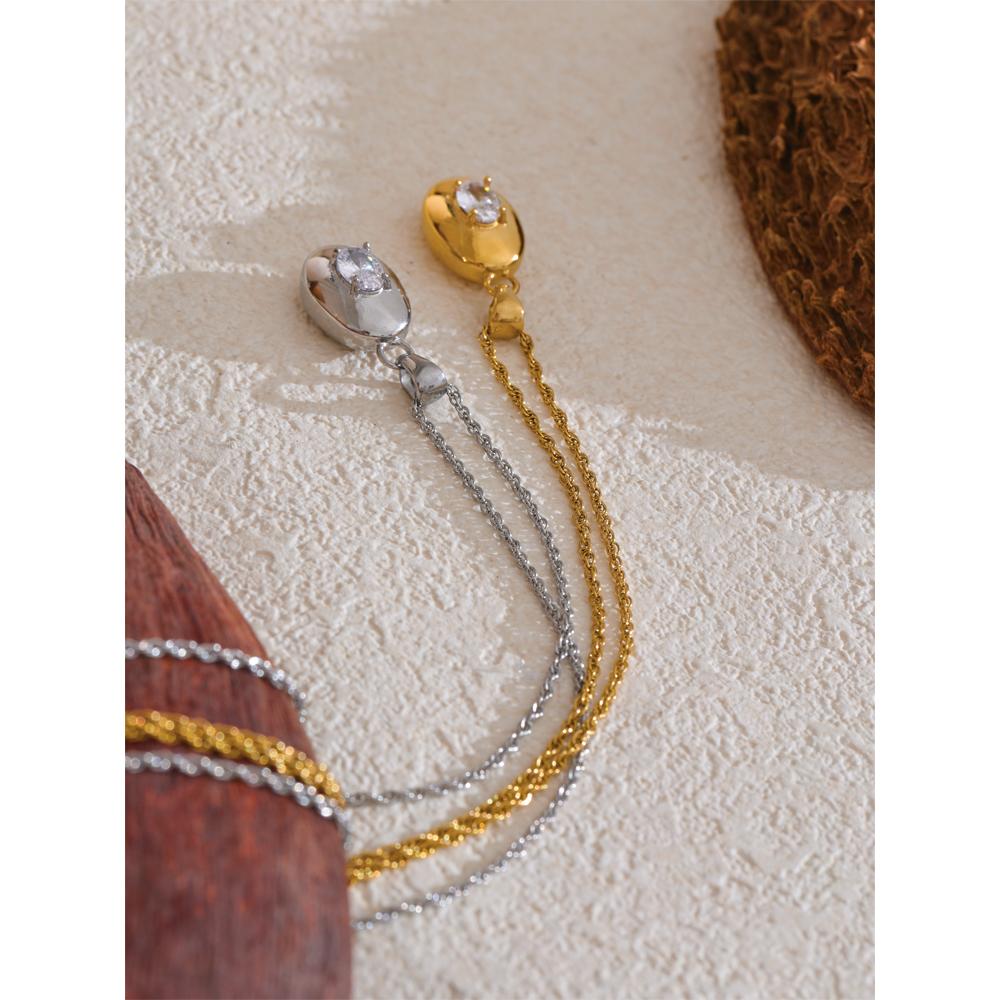 Yhpup Stainless Steel Cubic Zirconia Solid Metal Oval Pendant Necklace Tarnish Resistant Popular Jewelry Gift