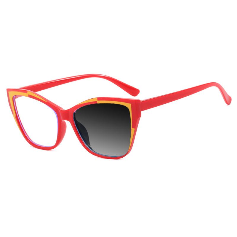 Trendy Cat Eye TR90 Photochromic Reading Glasses for Women Anti Blue Light Hyperopia Prescription Eyewear Color Matching Frame