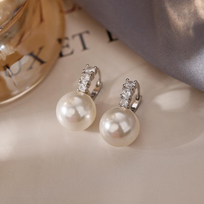 2025 New S925 Sterling Silver Micro Inlaid Zircon Pearl Hoop Earrings for Women Trendy Simple Elegant Ear Clips