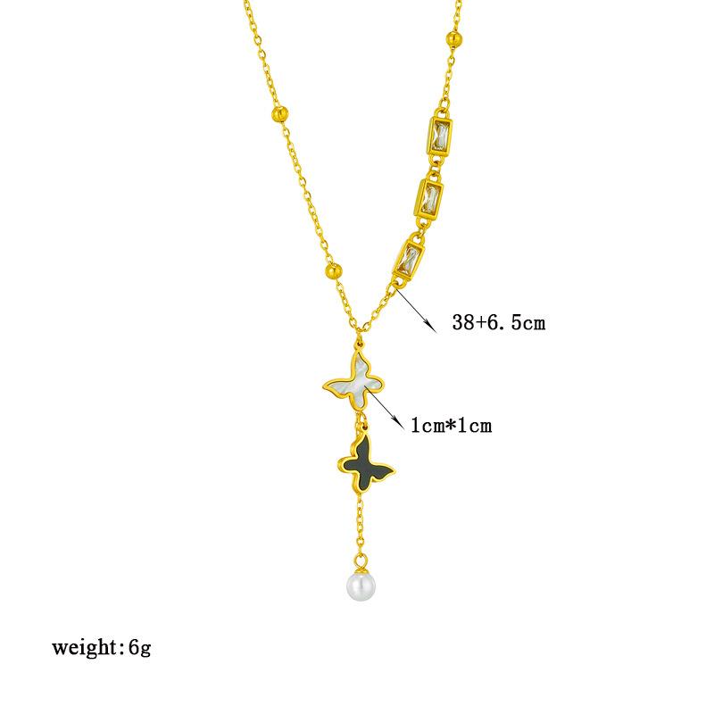 Ladies Titanium Steel Pearl Shell Butterfly Pendant Necklace Jewelry