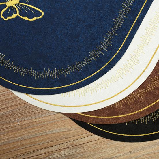 Linen Placemat Embroidery Butterflies Pattern Oval Heat-Resistant Stain-resistant Placemat Dining Accessories