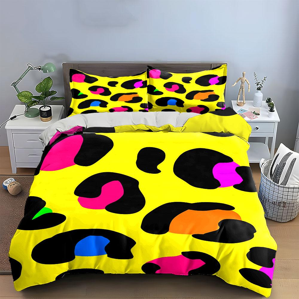 Colorful Leopard Print Bedding Bedding Duvet Cover Set Duvet Cover Pillowcases (1 * Duvet Cover 2 * Pillowcases, without duvet insert)