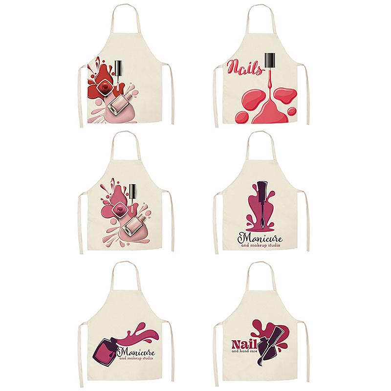 Nail Polish Lipstick Beauty Kitchen Women Apron Household Cleaning Cotton Linen Pinafore Salon Home Cooking Baking Adult Bib