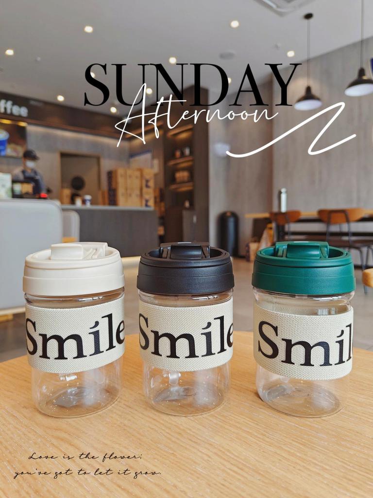 Stylish Double-Walled Anti-Scald Plastic Coffee Cup with Straw and Handle