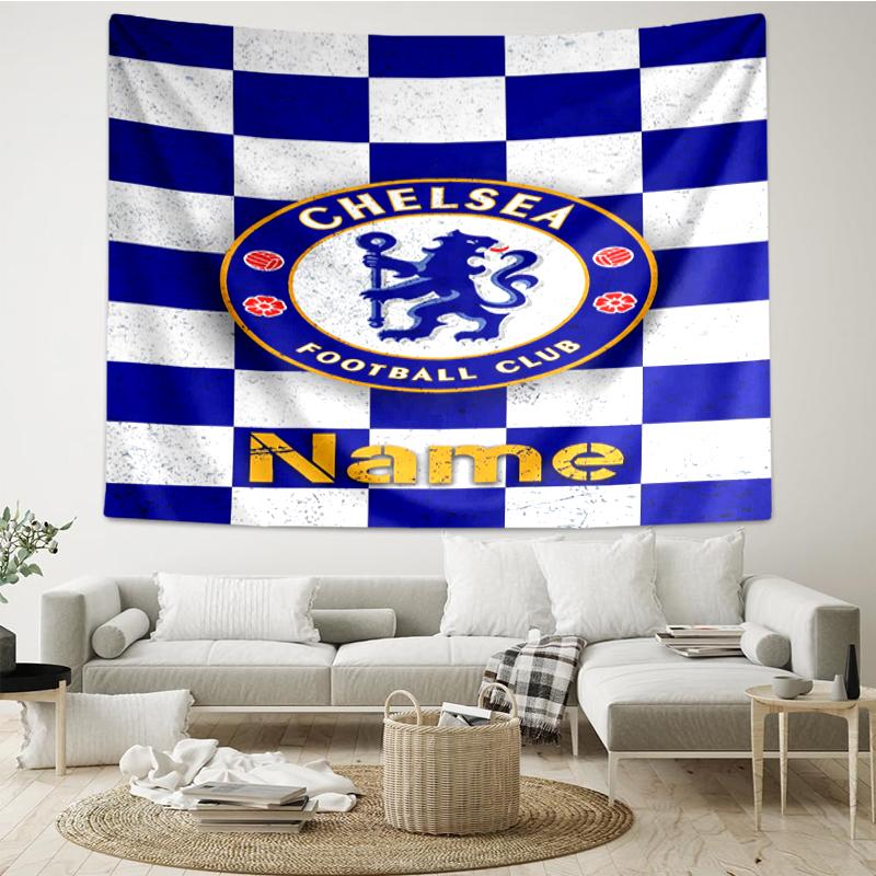 Custom Name Chelsea Football Club Print Tapestry, Backdrop, Easy Setup, Ideal for Bedroom, Office & Living Room, with Aesthetic Wall Hanging Decor.
