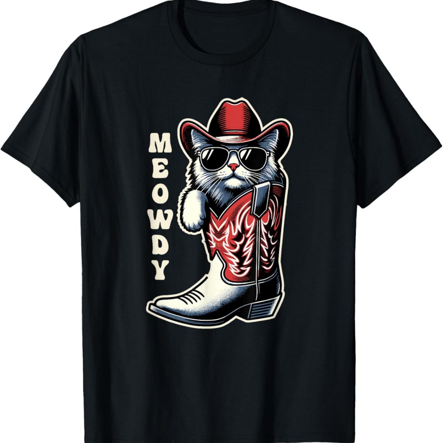 Cat Cowboy Cowgirl Country Western Funny Cat Meowdy T-Shirt S чёрный