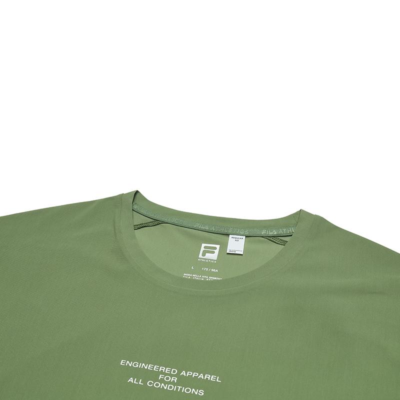 Fila Explorer Athletics Elastic Skin-Friendly Soft Forest Style Classic Versatile Knitted Short Sleeve T-Shirt Men Tops Highland-Green A11M527111FGN