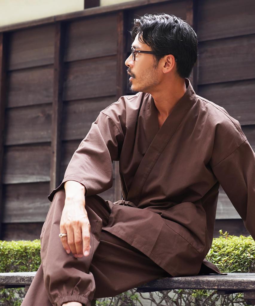 Shop Samue Size Solid All Navy Simple [JIGGYS SHOP] Ziggy's L, Brown, Washable, Workwear, Kimono, Cotton, Pajamas, Loungewear, One-Mile Wear,