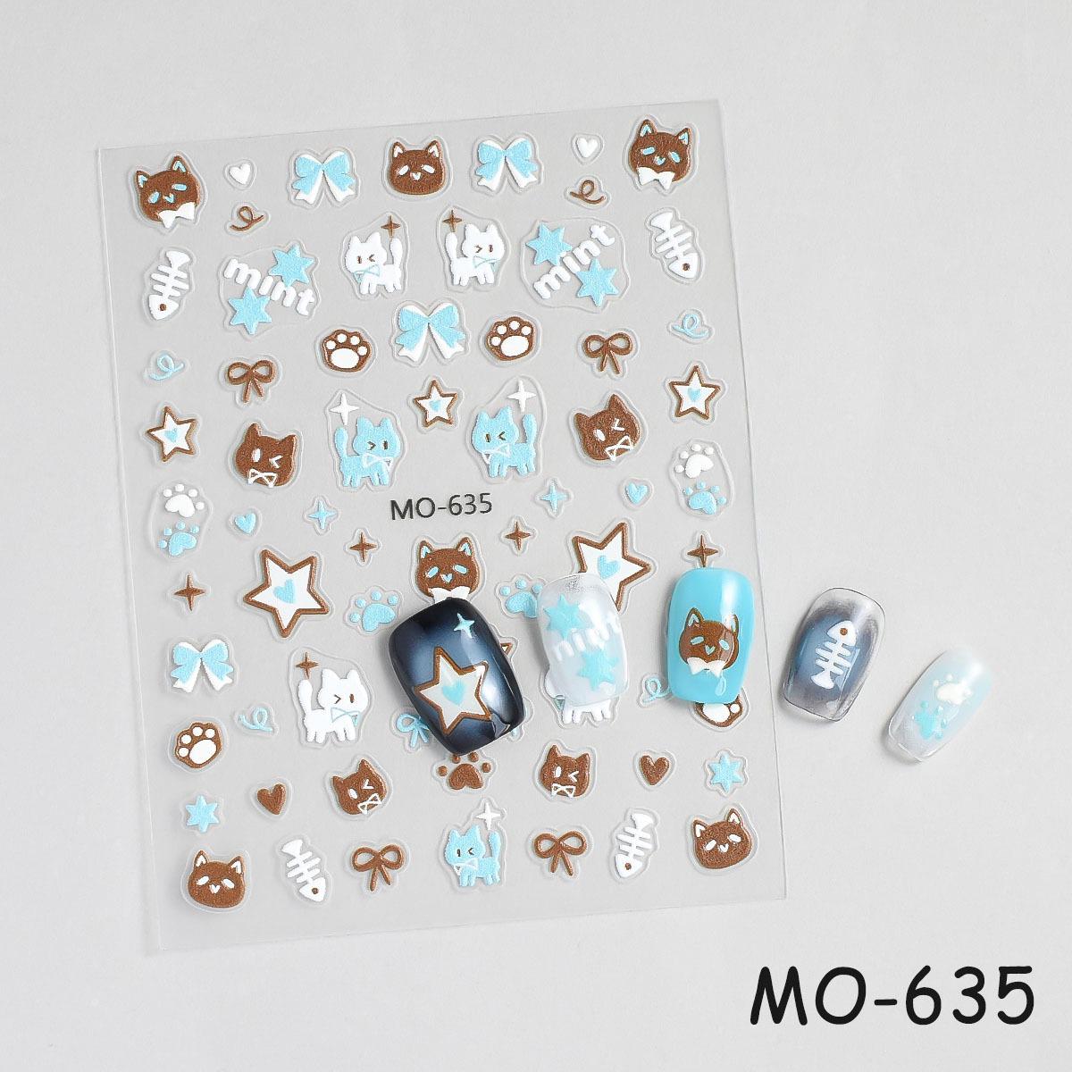 Cartoon Cat & Bear Nail Stickers: Embossed Chocolate Kitten & Paw Bow Decals