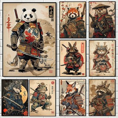 Ukiyo-e Japon Retro Savaşçı Hayvan Portre Posterler Baskılar Tuval Boyama Duvar Sanatı Resim Oturma Odası Ev Dekoru