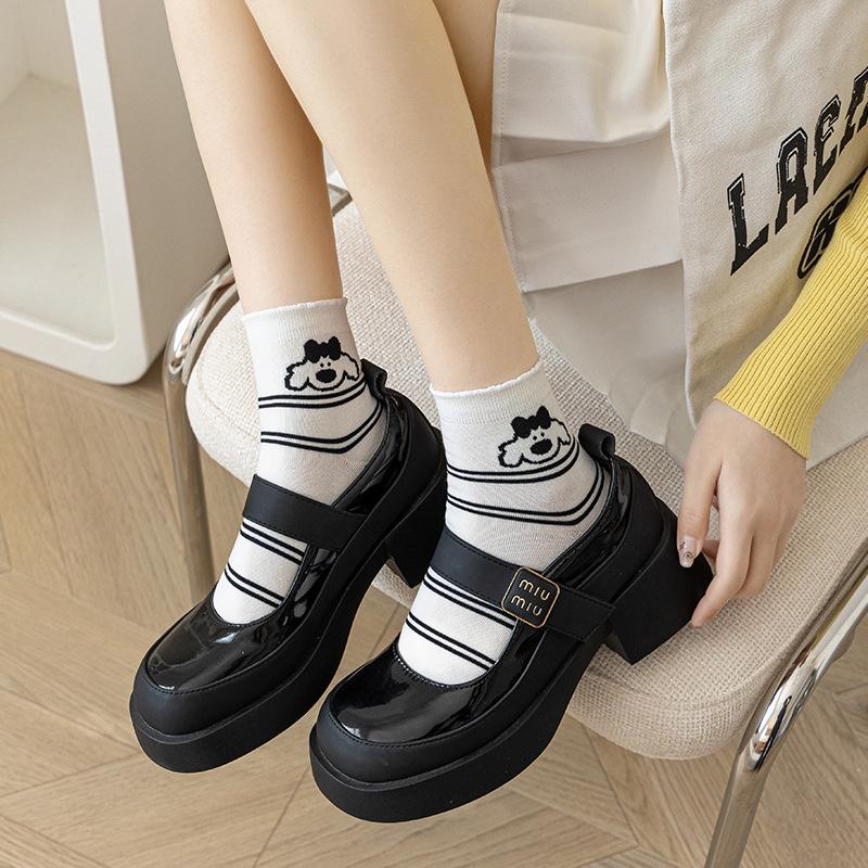 5 Pairs of Female Summer Polka Dot Lovely Cartoon Non Slip Breathable Tube Socks