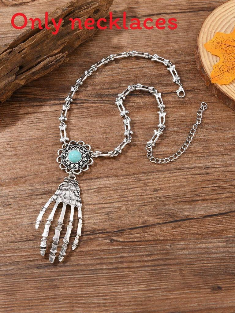 Gothic Skull Hand Pendant Necklace With Geometric Zinc Alloy Chains For Men And Women Halloween Accessory