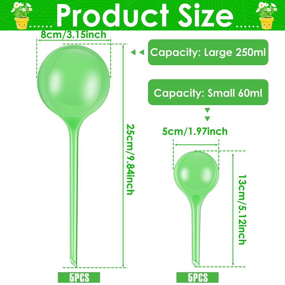 

10 Pcs 150/60 ML Clear Plant Watering Globes Auto Waterer Planter Insert Stakes Reusable PVC Flower Self Feeder Ball for Potted