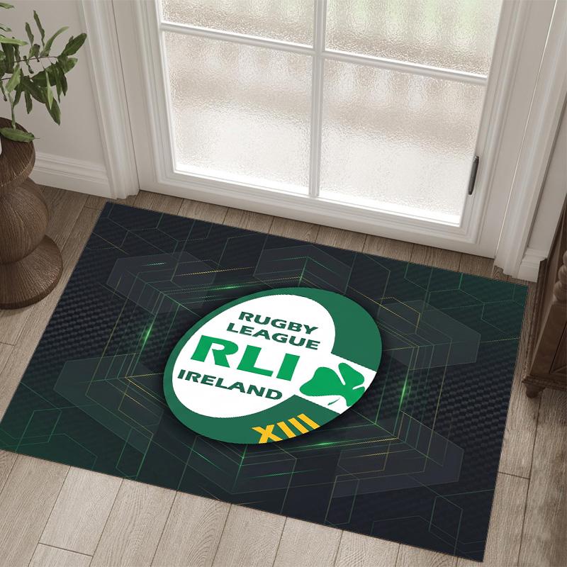 Ireland Rugby Design Crystal Velvet Carpet Cozy Non?Slip Printed Rug For Bedroom Living Room Entrance