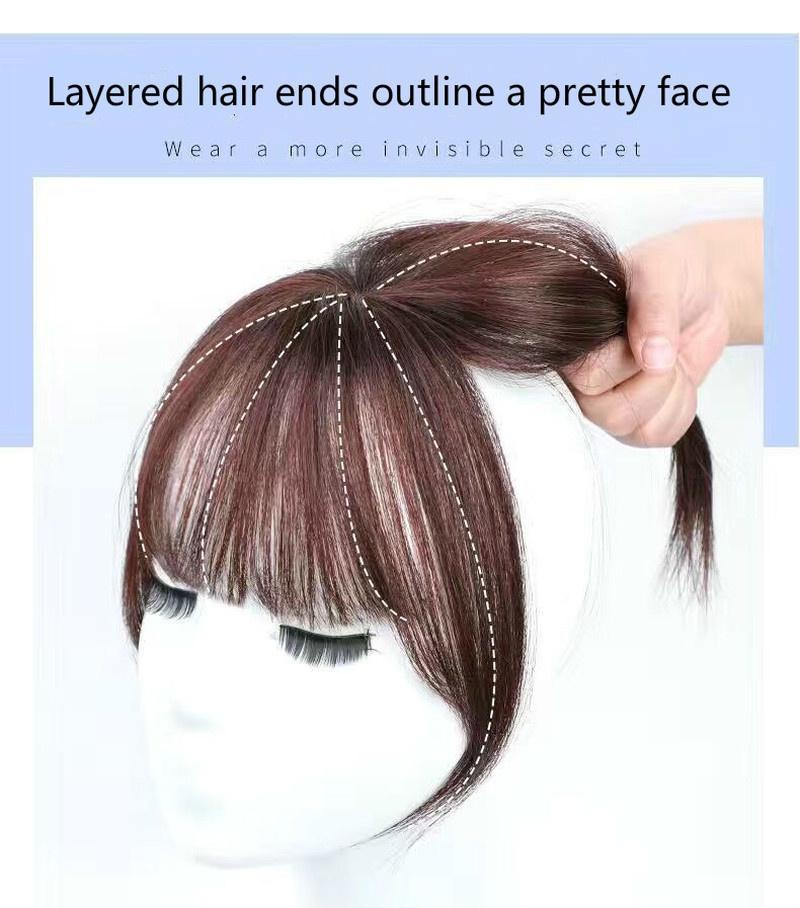 3D Französischer Pony Perücke Weiblich Unsichtbare Gesichtsreparatur Falscher Pony Natürlich und Nahtlos Kopfperücke Rundes Gesicht