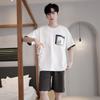 Men's Pajamas Set Letter Print Short-Sleeve Tops and Shorts Sleepwear Loungewear Students Two-Piece Youth Boy Nightwear Y2k Homewear Male