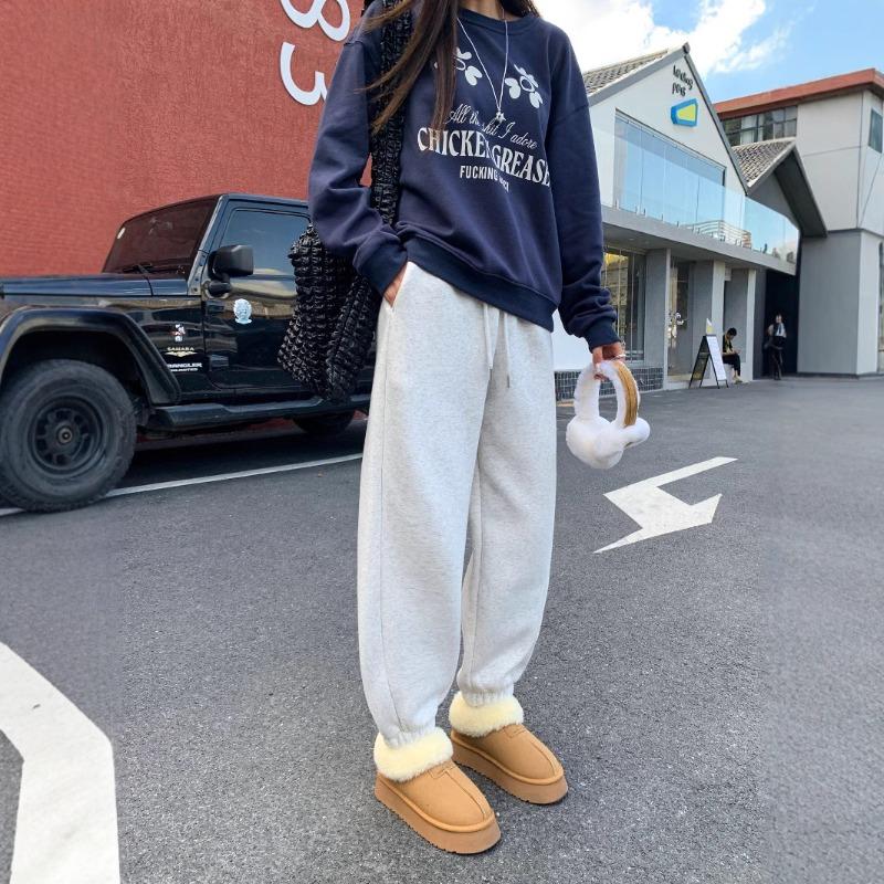 Winter Extra Thick Pants Men's and Women's Casual Leggings Sweatpants Loose Cotton Plus Ollie Velvet Straight Casual Sweatpants