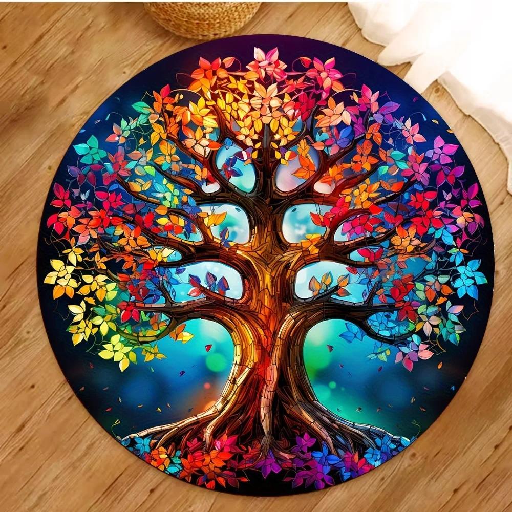 Tree of Life Round Rugs Yoga Floor Mat Nature Mandala Design Circle Carpet Home Living Room Bedroom Decor Ancient Spiritual Rug