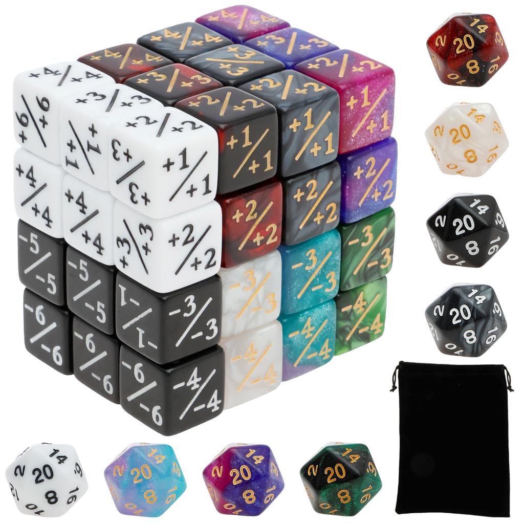 56/78 Stück Zählerwürfel Set Acryl Plus und Minus Würfel Set Schlüsselwort Zähler Spielsteine Tragbares Kartenspiel Zubehör für Party Zuhause