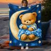 1pc Sweet Teddy Bear On Moon Night Sky Fleece Blanket Starry Dream Design Soft Cozy Throw Blanket for Kids Bedtime Gift
