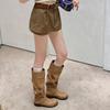 3.5Cm thick heel large tube circumference old belt buckle round head stack knight boots 2026 autumn new