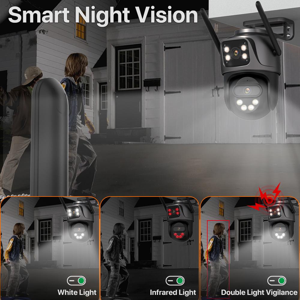 Caméra IP WIFI Trois Écrans Extérieure 4K Double Objectif PTZ Détection Humaine IA Étanche IP66 Caméra de Sécurité Vidéo CCTV iCsee