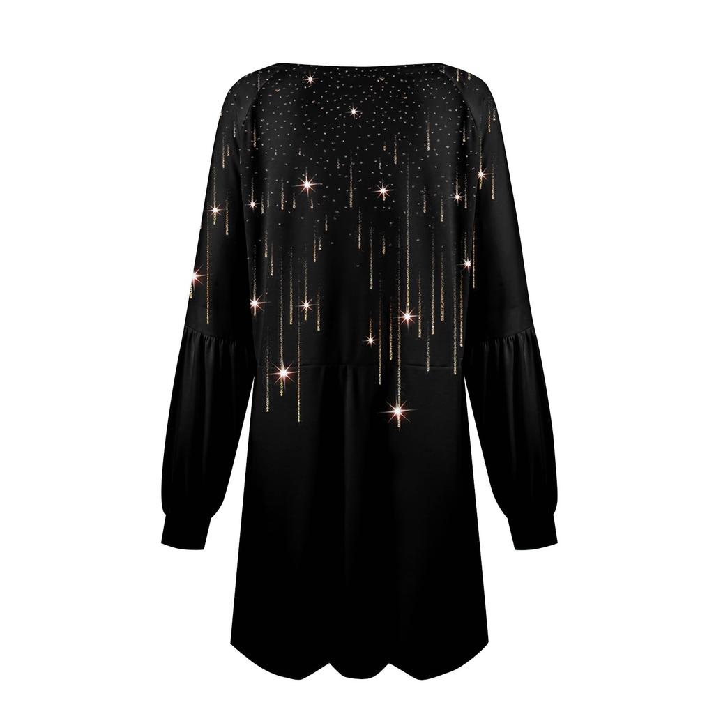 Fashionable Ladies Star Print Autumn Long Sleeve Casual Loose Dress