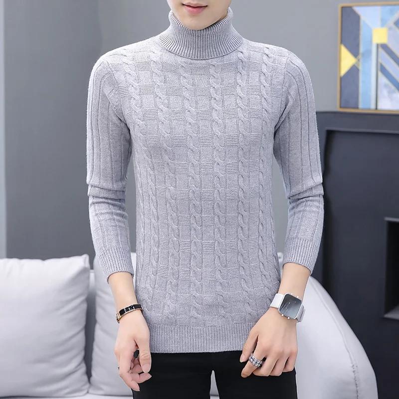 

Мужские вязаные свитера Осень 2025 Мужской теплый трикотажный пуловер с высоким воротником Однотонный свитер Уличная одежда Homme Повседневный свитер Харадзюку XL серый