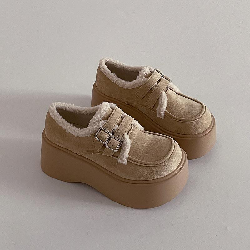 

Height-increasing round head single shoes girls Birkenstocks autumn and winter fashion niche retro simple thick-soled Mori with skirt cotton shoes 40