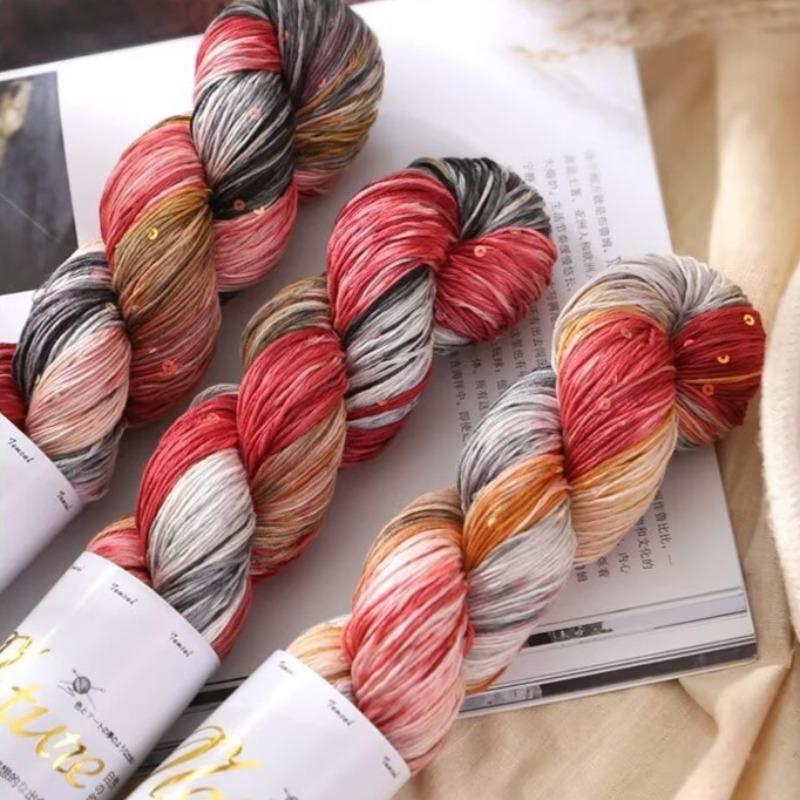 100g/Roll Thin Gradient Color Tencel Sequins Hand-Dyed Lace Yarn for Summer Hand Knitting Crochet Thread for Shawl Scarf 300M