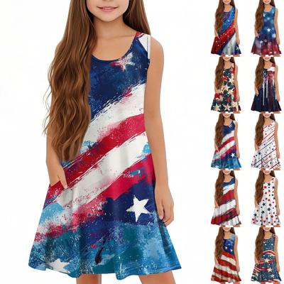 Children's Sleeveless U-neck Summer A-line Casual Independence Day Dress