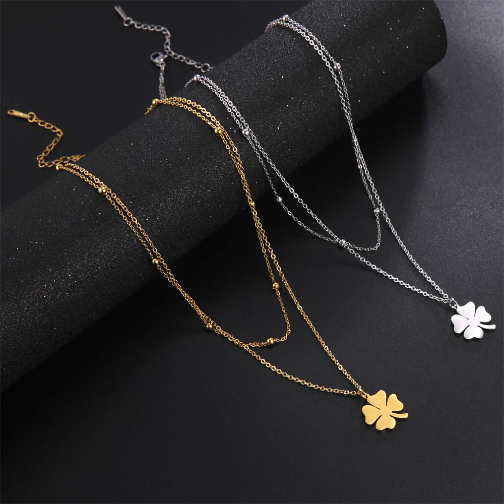 Clover Necklaces for Women Girls Lucky Stainless Steel Pendant Double Layer Gothic Classic Necklace Jewelry 2026 Gifts Wholesale