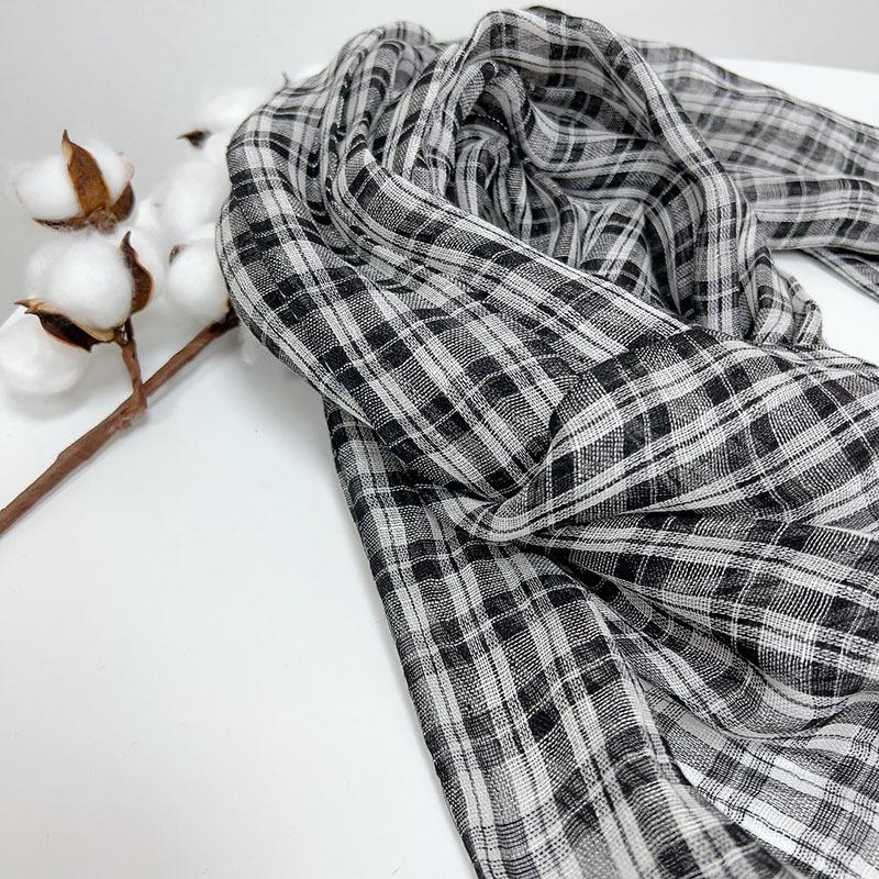 Japanese Small Plaid Linen Scarf Mori Female Literary And Artistic Versatile Breathable Shawl Long Fringed Silk Scarf Female