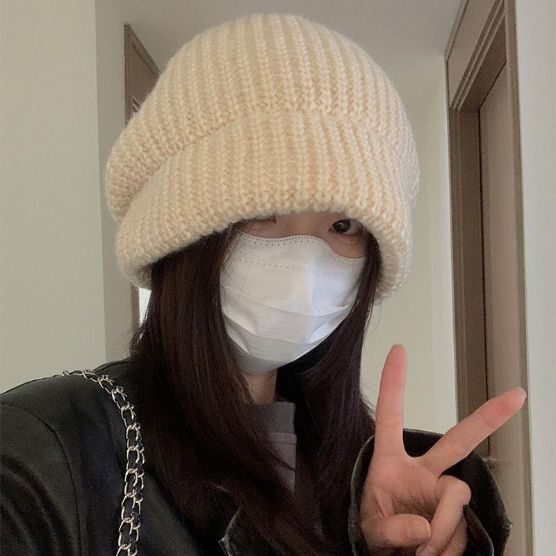 Big Head Circumference Black Cold Hat Children's Season Versatile Confinement Warm Knitted Wool Hat Large Size Stacking Pullover Hat