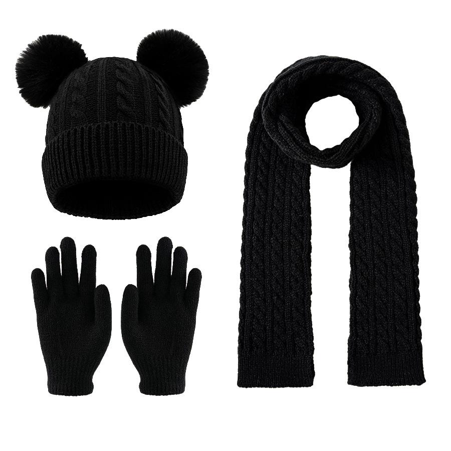 3-12Y Children's Warm Knitted Hat Scarf Gloves Set Thickened Lining Knit Beanie Warm Neck Scarves Windproof Outdoor Protecting