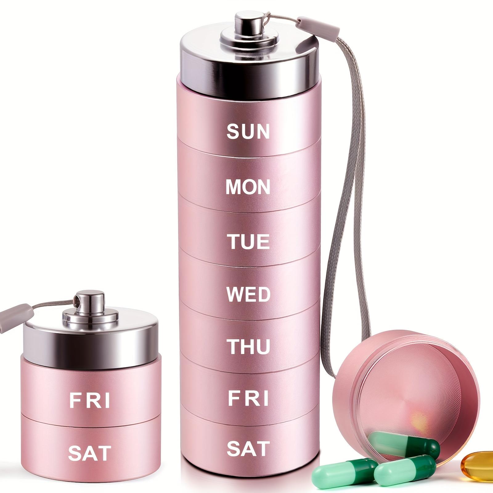 

Metal Pill Organizer, Travel Large Weekly Pill Box, Portable Aluminum Alloy Waterproof Pill Case Container розовый