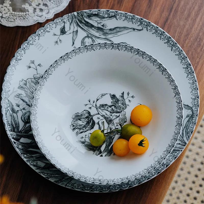 Vintage Französischer Stil Keramikteller High-End Restaurant Dessert Salatteller Köstliche Gerichte Speiseteller Exquisites Geschirr