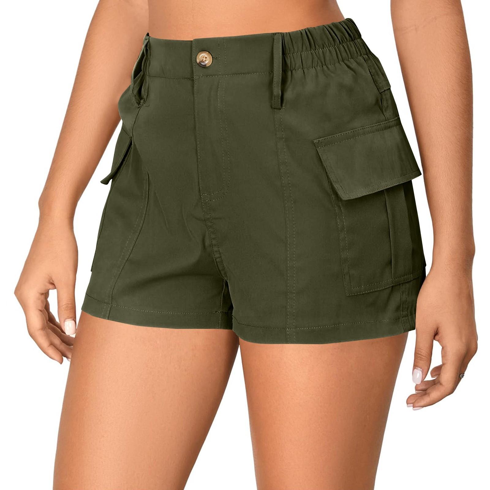 

Джинсовые шорты-бермуды для женщин, высокие модные длинные эластичные джинсовые шорты длиной до колена, повседневные летние шорты L армия зеленый