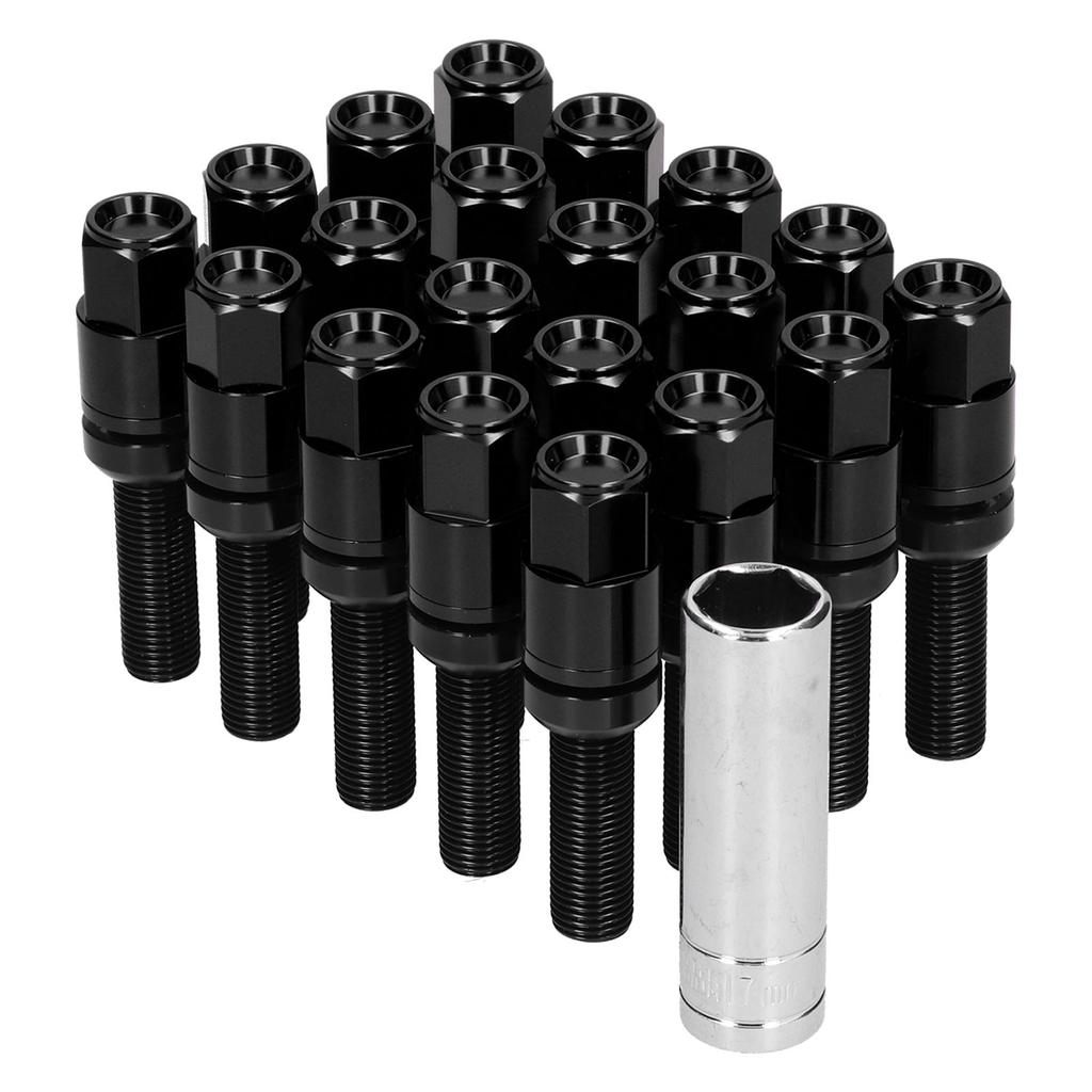 20pcs Steel Extended Lug Bolts M12x1.25 28mm Thread with Sleeve Universal for CarBlack