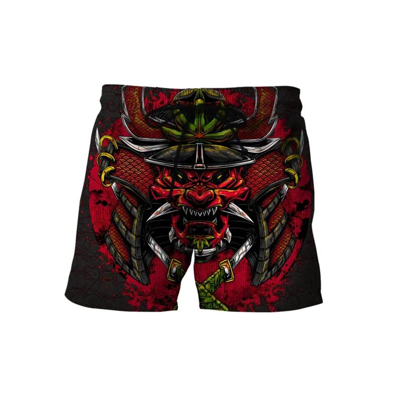 Samurai Mask Warrior Ghost Japanese Muay Thai Boxing Kickboxing Shorts 3D Print Training Unisex Men Women Fitness Gym Sport Workout Casual Streetwear