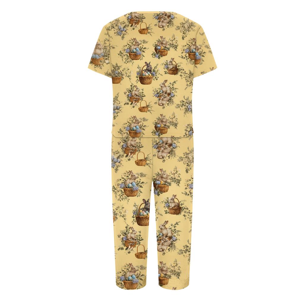 2 Piece Sets For Women Short Sleeve Top And Pants With Pockets Workout Soft Print Sets