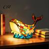 Bedroom Ambiance Light Stained Glass Whale Night Light, USB Multicolor Table Lamp, Flicker-free LED Decorative Desk for Home Office Kids Room